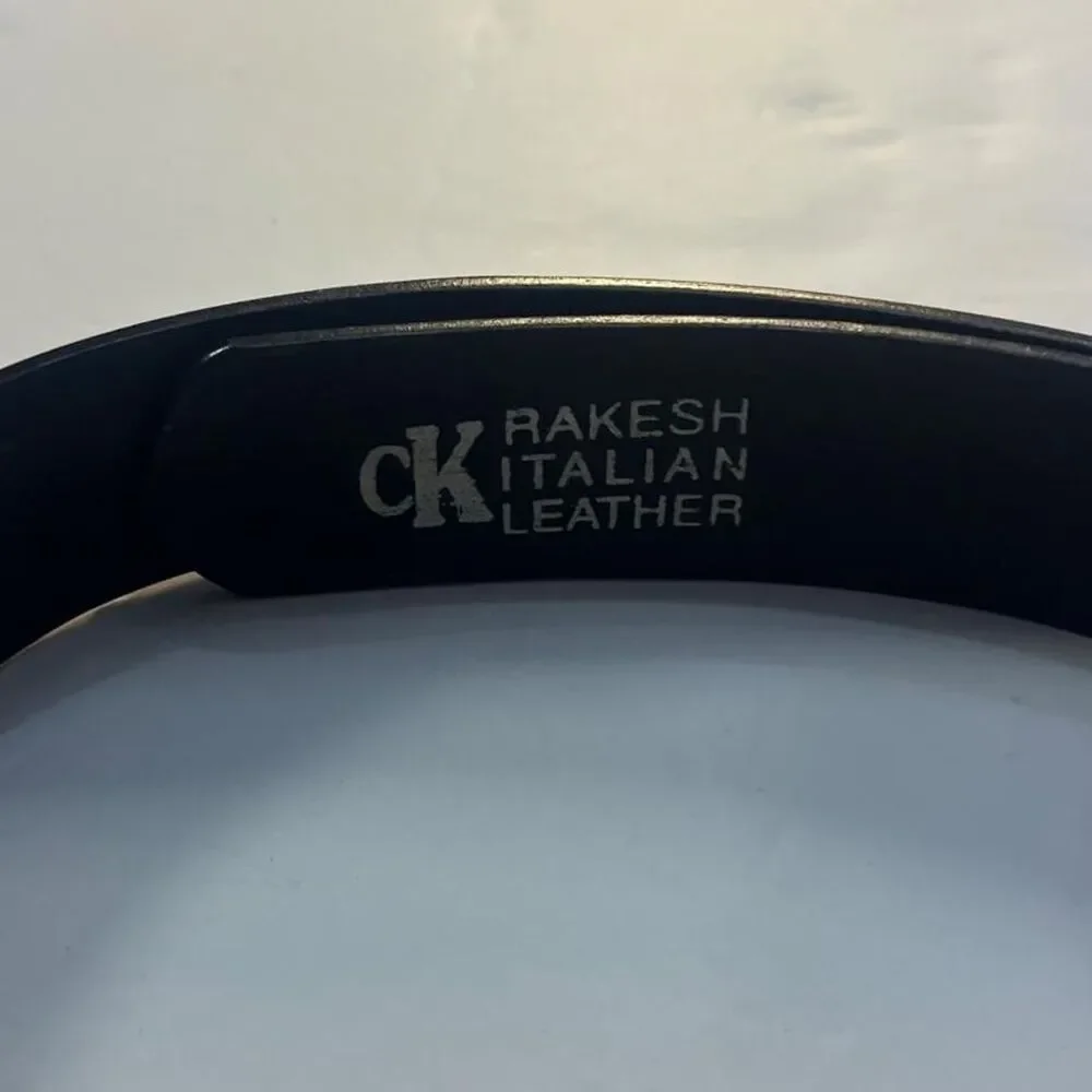 Black Italian Leather Silver Buckle Designer Inspired Fashion Belt